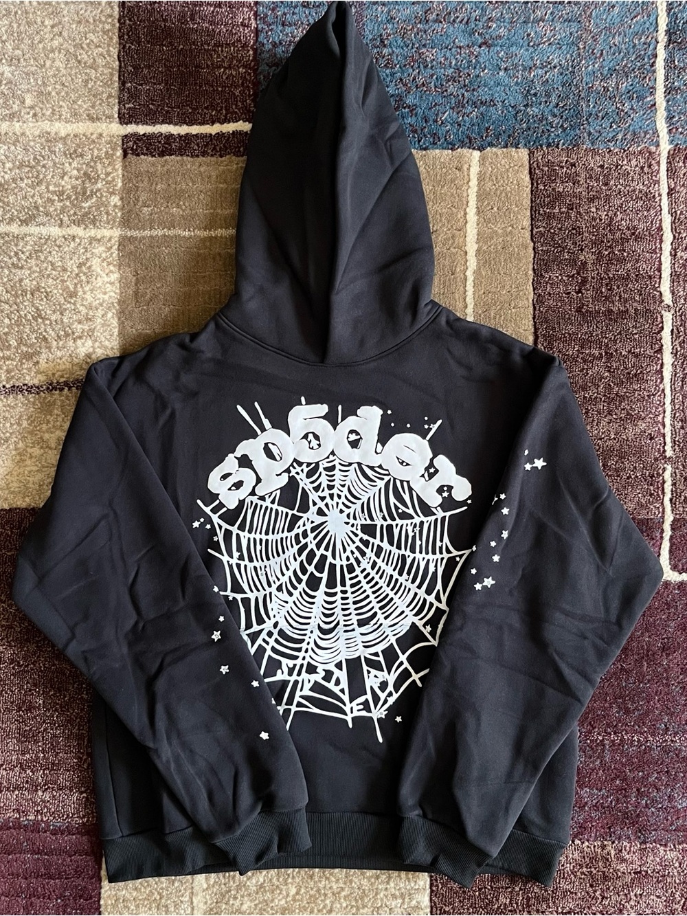 Spider Hooded Sweatshirt with White Spiderweb Print